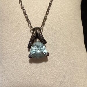925 RUP Silver Aquamarine Marcasites Pendant Necklace